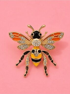 Gold Bee Crystal Brooch
